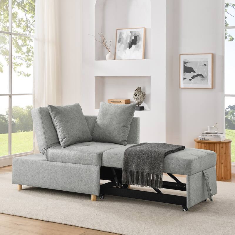 Roomfitters Convertible Sleeper Sofa Chair with Adjustable Backrest, Pullout Bed and Wheels, Linen Fabric