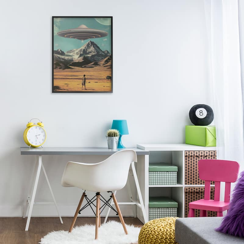 Stupell Woman with Overhead UFO Framed Giclee Art Design By Wumples