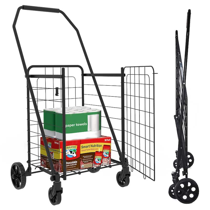 Foldable Shopping Cart with Open Door & 360 Rolling Swivel Wheels