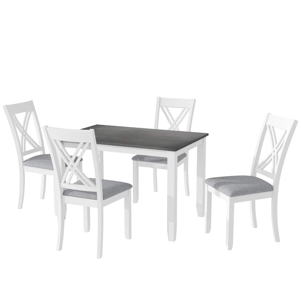 Wood Dining Table Set with 4 X-Back Chairs (Set of 5)