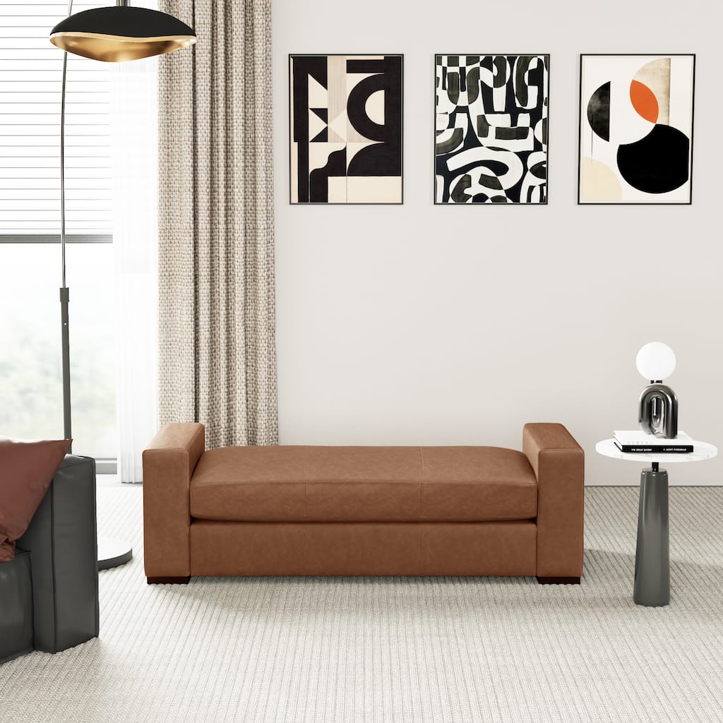 Entryway Bench, 57.70" Stylish Faux Leather Bench with Square Armrests