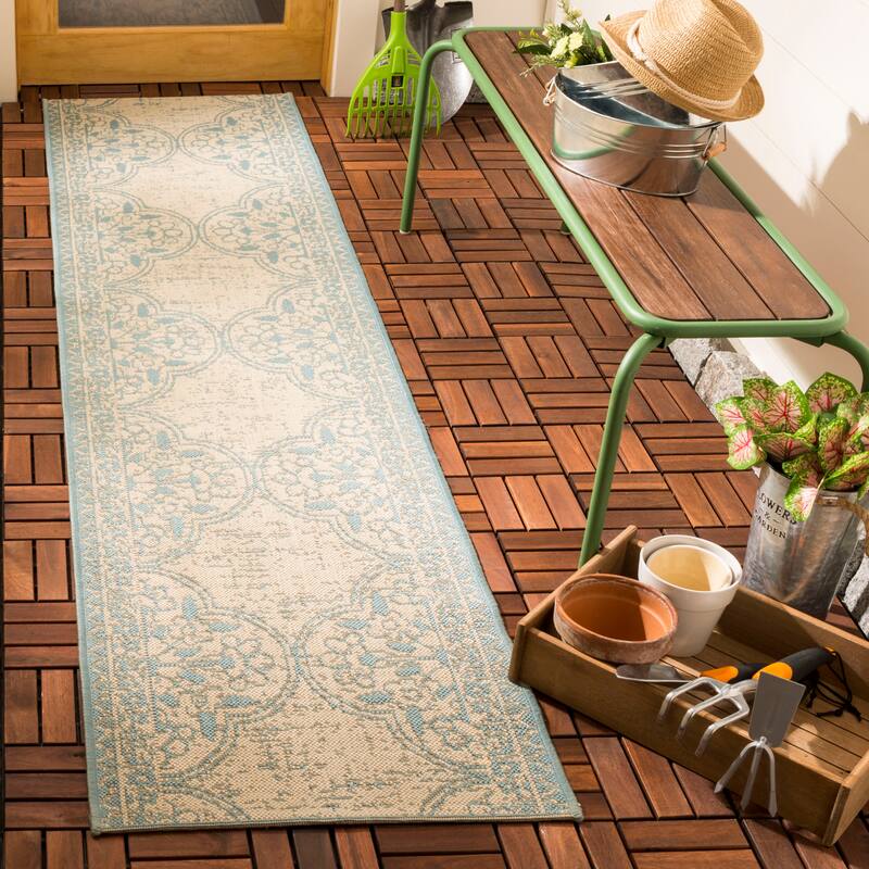 SAFAVIEH Beach House Belina Indoor/ Outdoor Waterproof Patio Backyard Rug - 2'2" x 8' Runner - Aqua/Cream