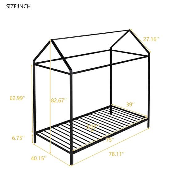dimension image slide 1 of 3, 78x40" Metal Platform Bed Frame for Kids, Twin Size Kids Playhouse Bed, Twin Bed Frame, Adjustable Height, No Box Spring Needed