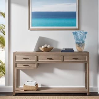 Allan Andrews Handmade Blue & Beige Seaside Decorative Ruffled Glass Vase