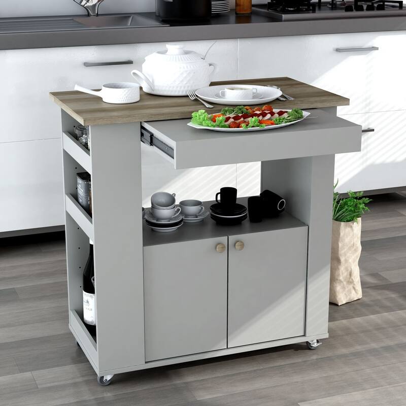 Kitchen Cart with Wheels & Storage - Portable Rolling Utility Cart for Kitchen, Pantry, Dining Room