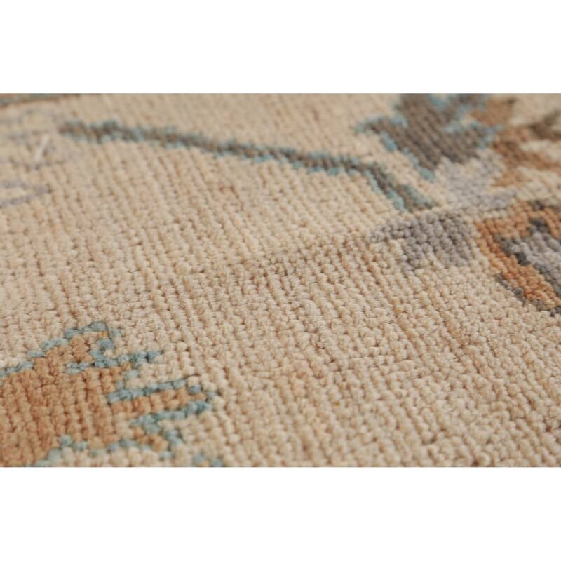 Hand Knotted Oriental 100% Wool Carpet Transitional All-Over Beige & Ivories Oushak Area Rug - 9' 0'' X 6' 1''