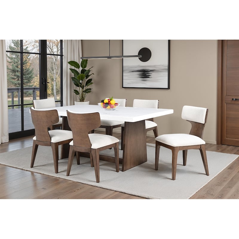 Dining Set Modern Brown Finish 7pc Trestle Table and Chairs