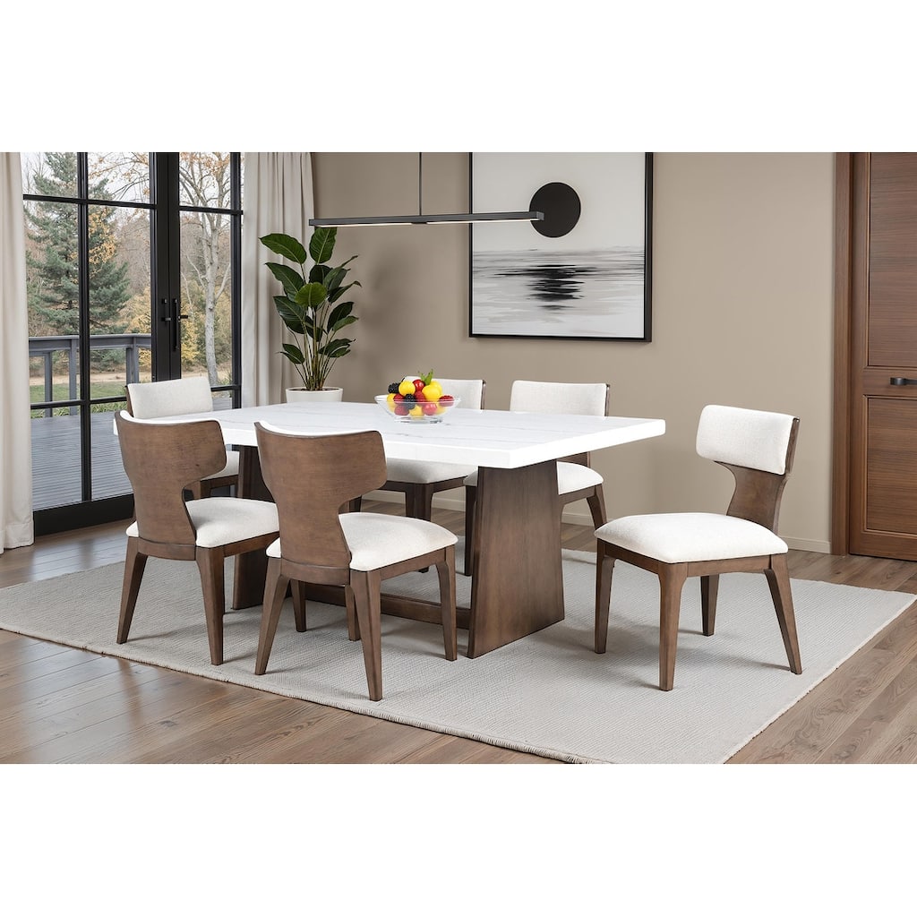 Dining Set Modern Brown Finish 7pc Trestle Table and Chairs