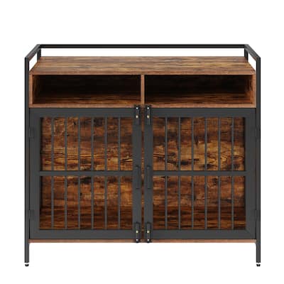 Furniture Style Dog Crate with Storage, 41 inch Dog Crate Furniture Large Breed with Double Doors, Wooden Dog Cage - 41 inch