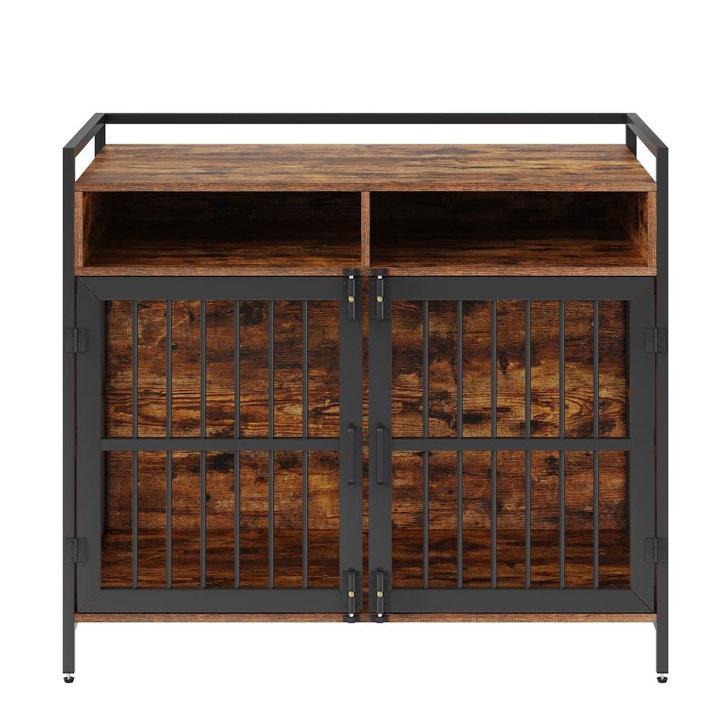 Furniture Style Dog Crate with Storage, 41 inch Dog Crate Furniture Large Breed with Double Doors, Wooden Dog Cage - 41 inch