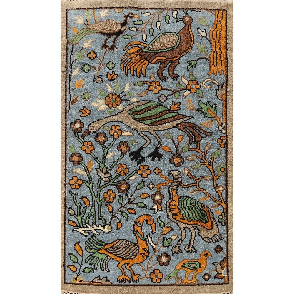 Hand Knotted Oriental 100% Wool Carpet Traditional All-Over Navy Blue & Blues Ziegler Area Rug - 5' 0'' X 2' 11''