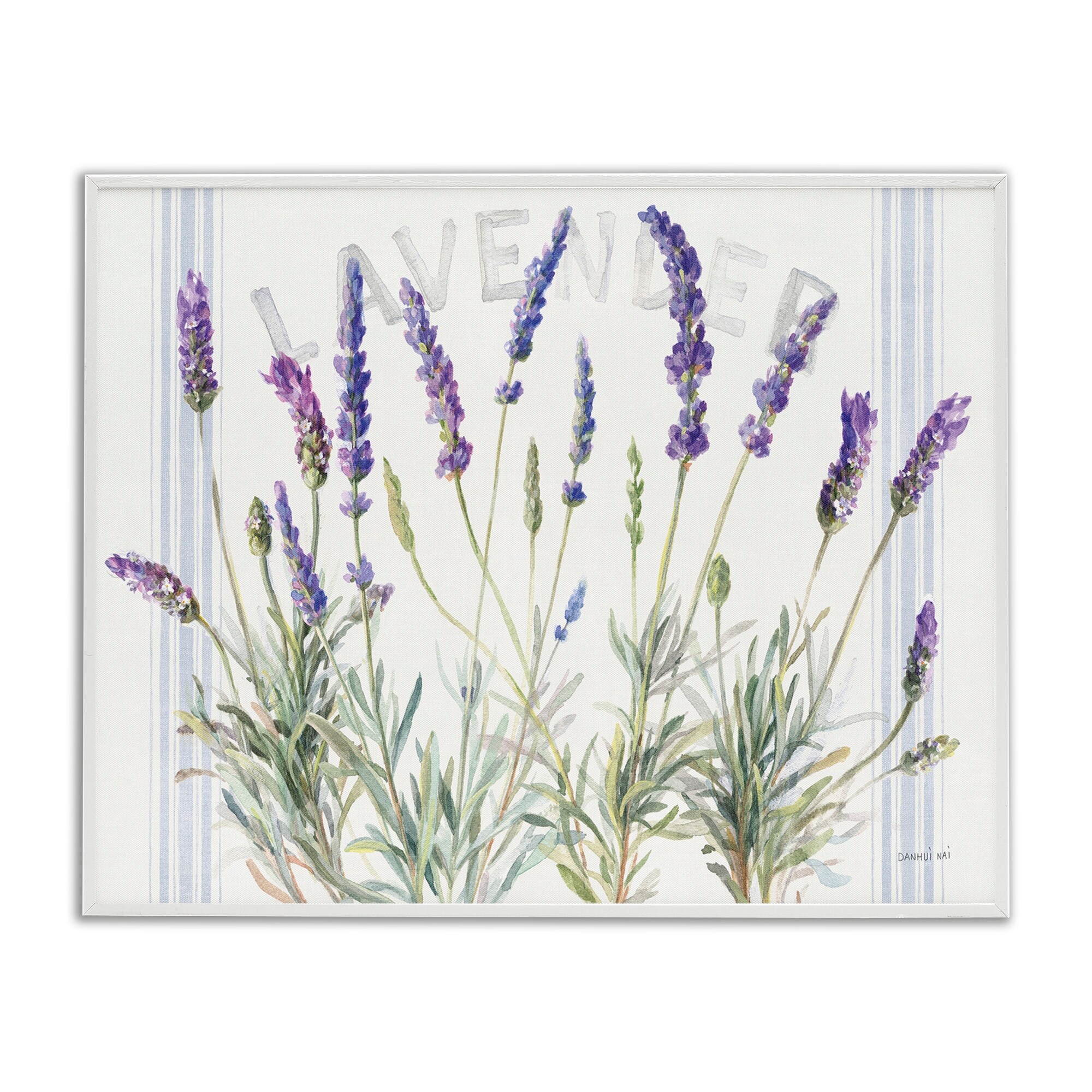 Stupell Lavender Floral Cluster Farmhouse Bistro Stripes Framed Wall Art - Multi-Color