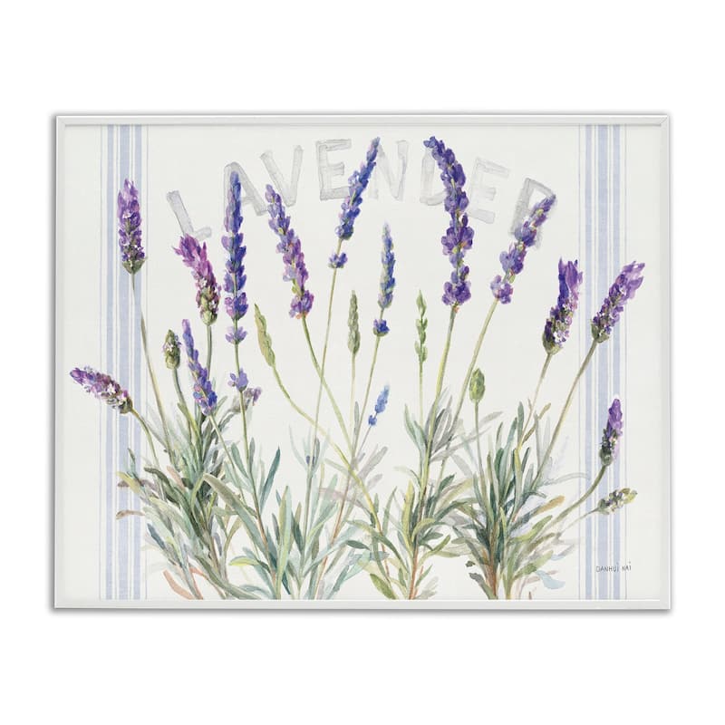 Stupell Lavender Floral Cluster Farmhouse Bistro Stripes Framed Wall Art - Multi-Color - 11 x 14 - White