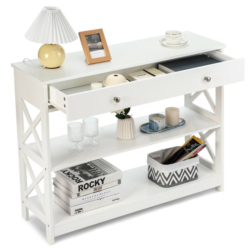 3-Tier Console Table with Drawers for Entryway and Living Room Storage - 39.5" x 12" x 31.5"