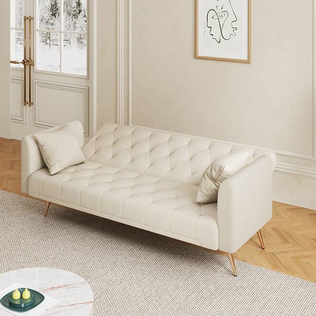 71" Velvet Green Gray Double Sofa Bed
