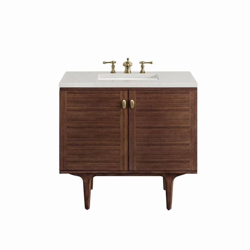James Martin Vanities 670-V36-3LDL Amberly 36" Single Basin Wood - Mid-Century Walnut - Walnut Finish