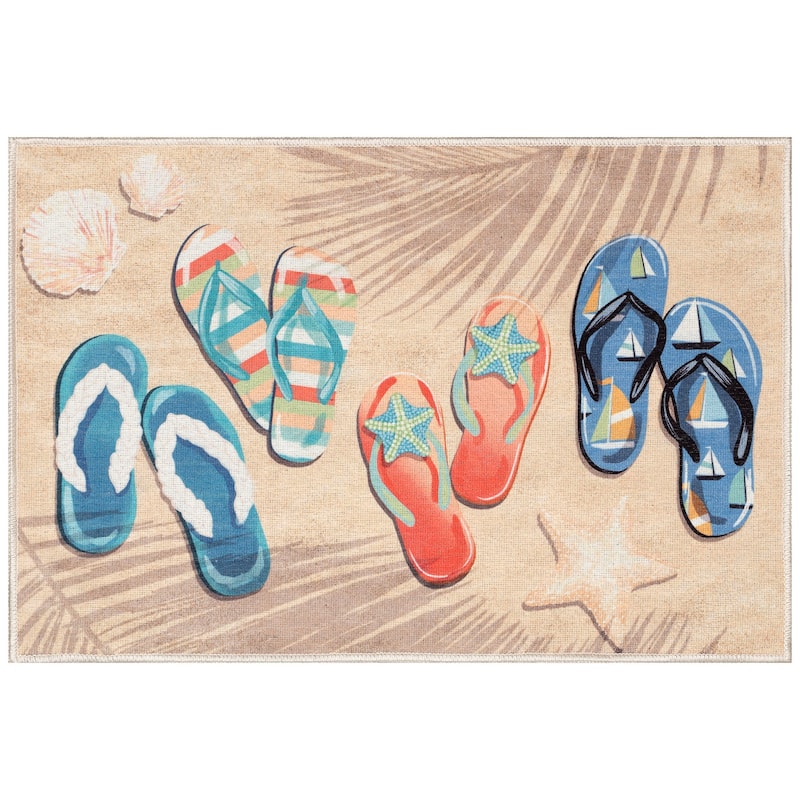 Liora Manne Impressions Beachside Flip Flops Indoor/Outdoor Mat - 1'11" x 2'11" - Natural