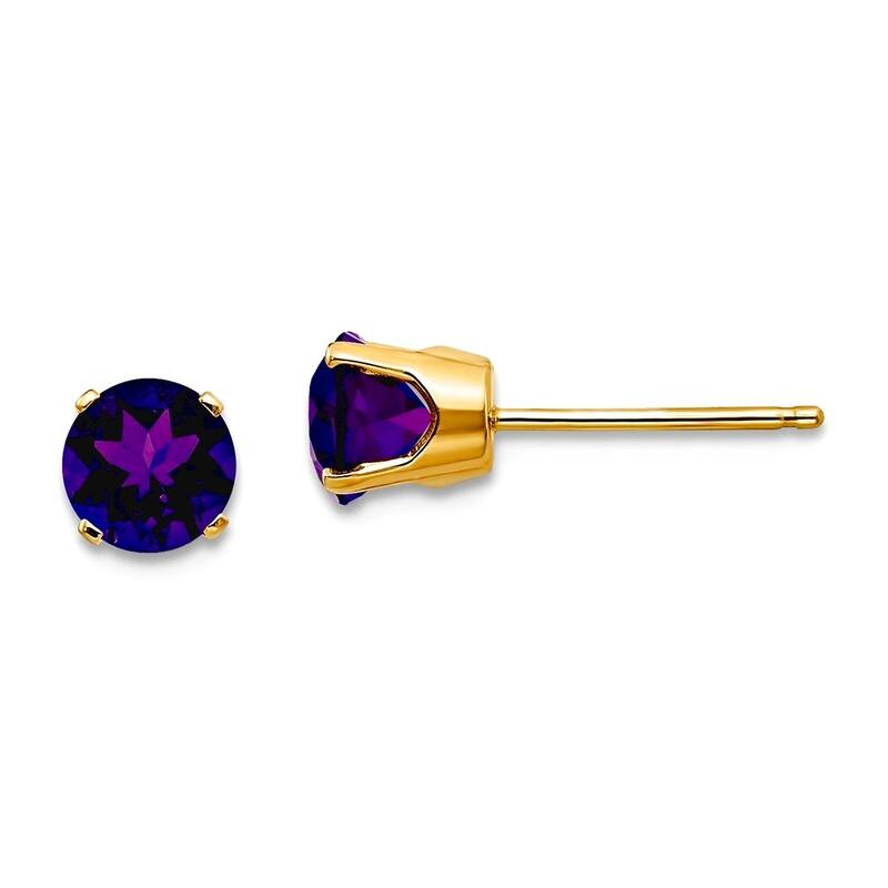 Curata 14k Yellow Gold 5mm Genuine Gemstone Birthstone Stud Earrings - Amethyst