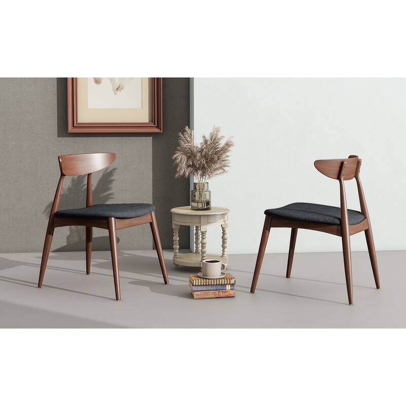 Retro Upholstered Dining & Kitchen Chairs with Wood Frame, Set of 2