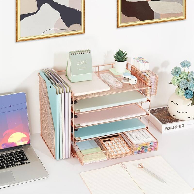 5 Tier Desk Accessories & Workspace Desk - 16.15"D x 9.45"W x 11.25"H