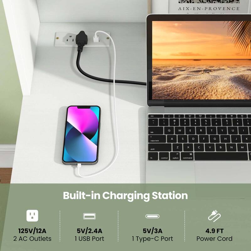 Costway Computer Desk with Hutch 2 Power Outlets USB & Type-c charging - See Details
