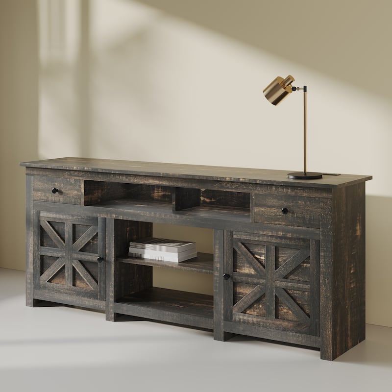 Moasis 70"W Farmhouse TV Stand, Entertainment Center with Power Outlet
