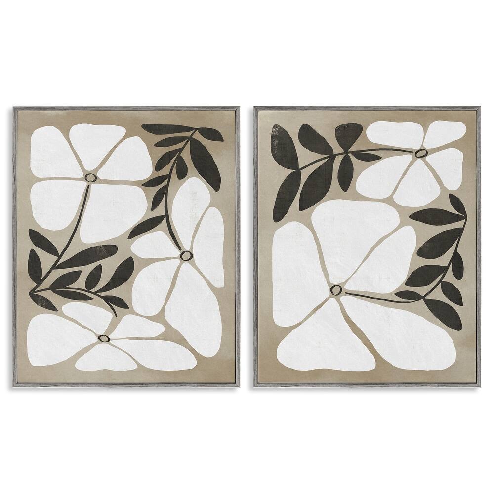 Stupell Neutral Bohemian Flowers Framed Giclee Art Design By Victoria Barnes (Set of 2)