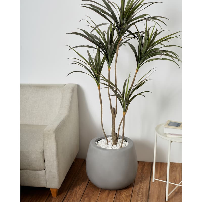 Short Narrow Mouth Globe 1- Piece Fiber Stone Round Planter Pot