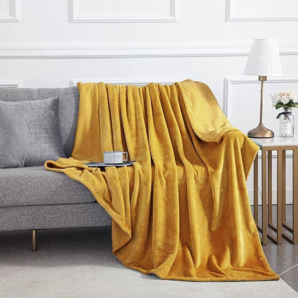 Queen Size Reversible Faux Fur Fleece Bed Blanket Ochre Bed Bath & Beyond 40290759