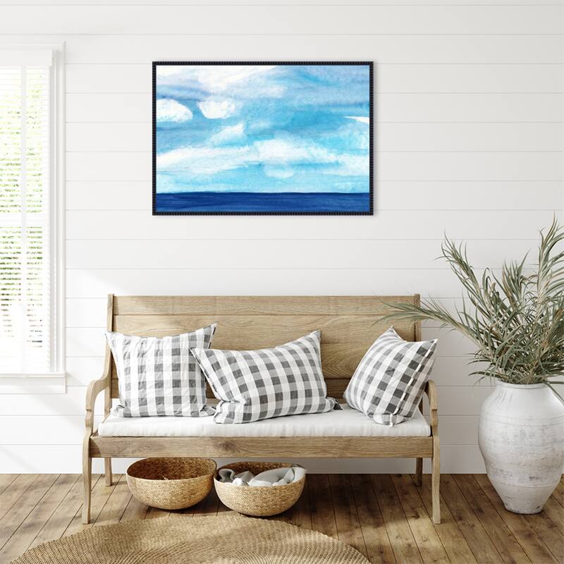 Tranquil Blue Ocean with Cloudy Skies by Danushka Abeygoda Framed Canvas Wall Art Print