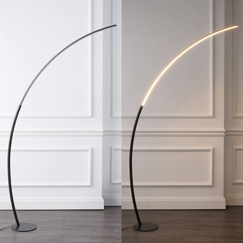 Kyle 68" Contemporary Minimalist Metal Arc Dimmable Integrated LED Floor Lamp, Black, by JONATHAN Y