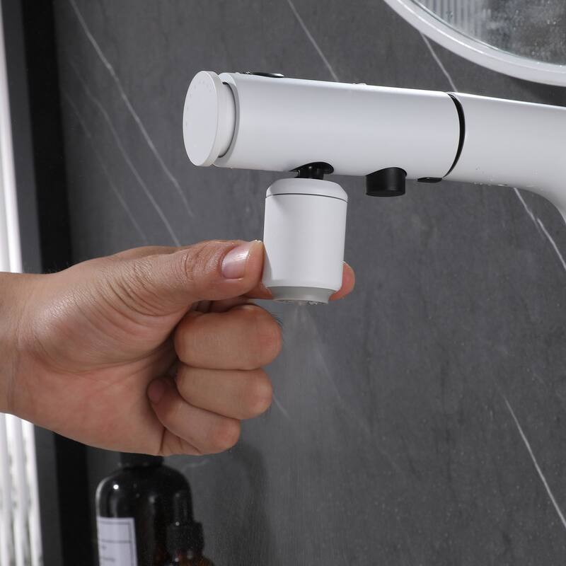 Modern LED Temperature Display Liftable 360° Rotatable Bathroom Pull-out Faucet with Three Functions