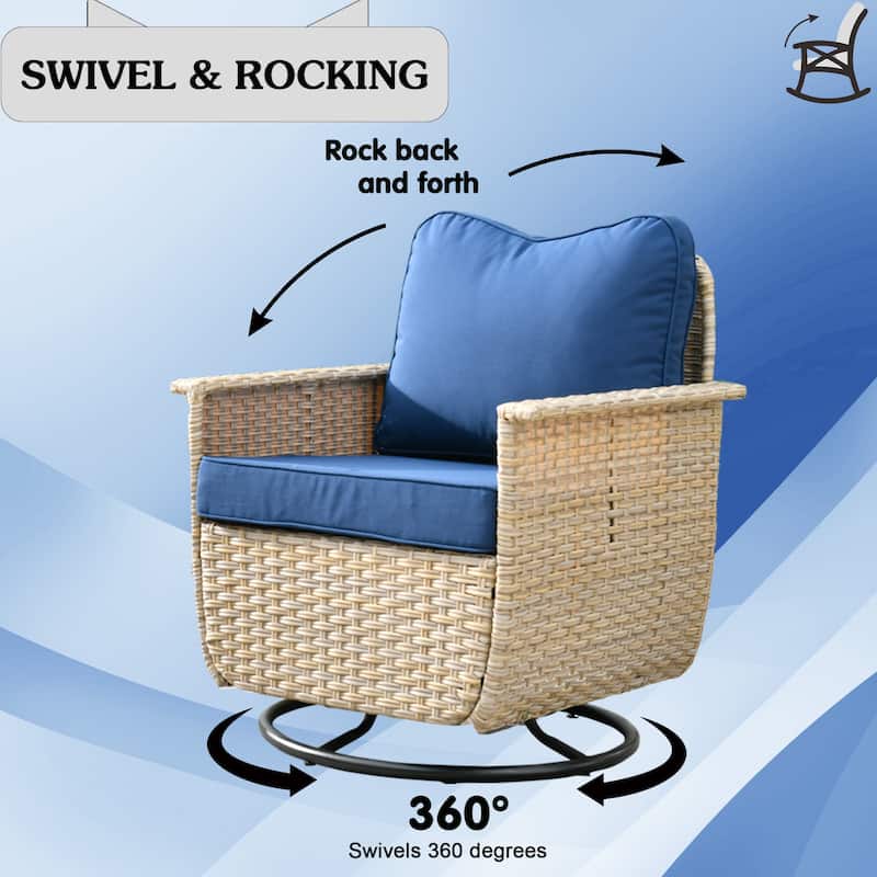 OVIOS 3-piece Pet-Friendly Patio Furniture Swivel Chairs Wicker Set