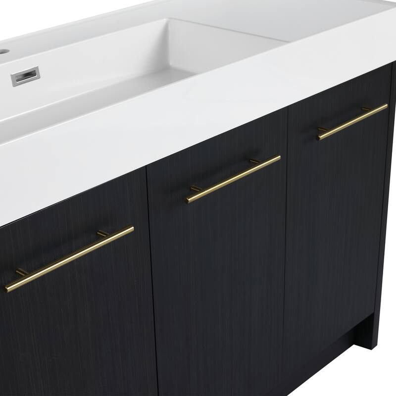 24" Bathroom Vanity with Resin Sink, Soft Close Hinges, Adjustable Storage, Black Chestnut Color, Freestanding Cabinet