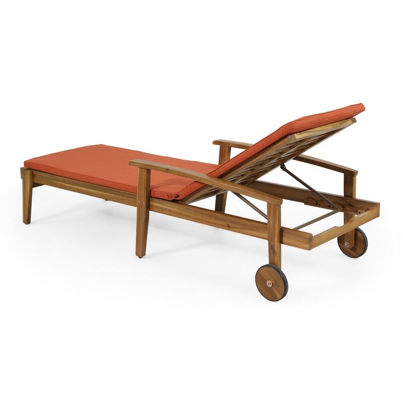 Jason Outdoor Acacia Wood Outdoor Chaise Lounge with Water Resistant Cushion by Christopher Knight Home