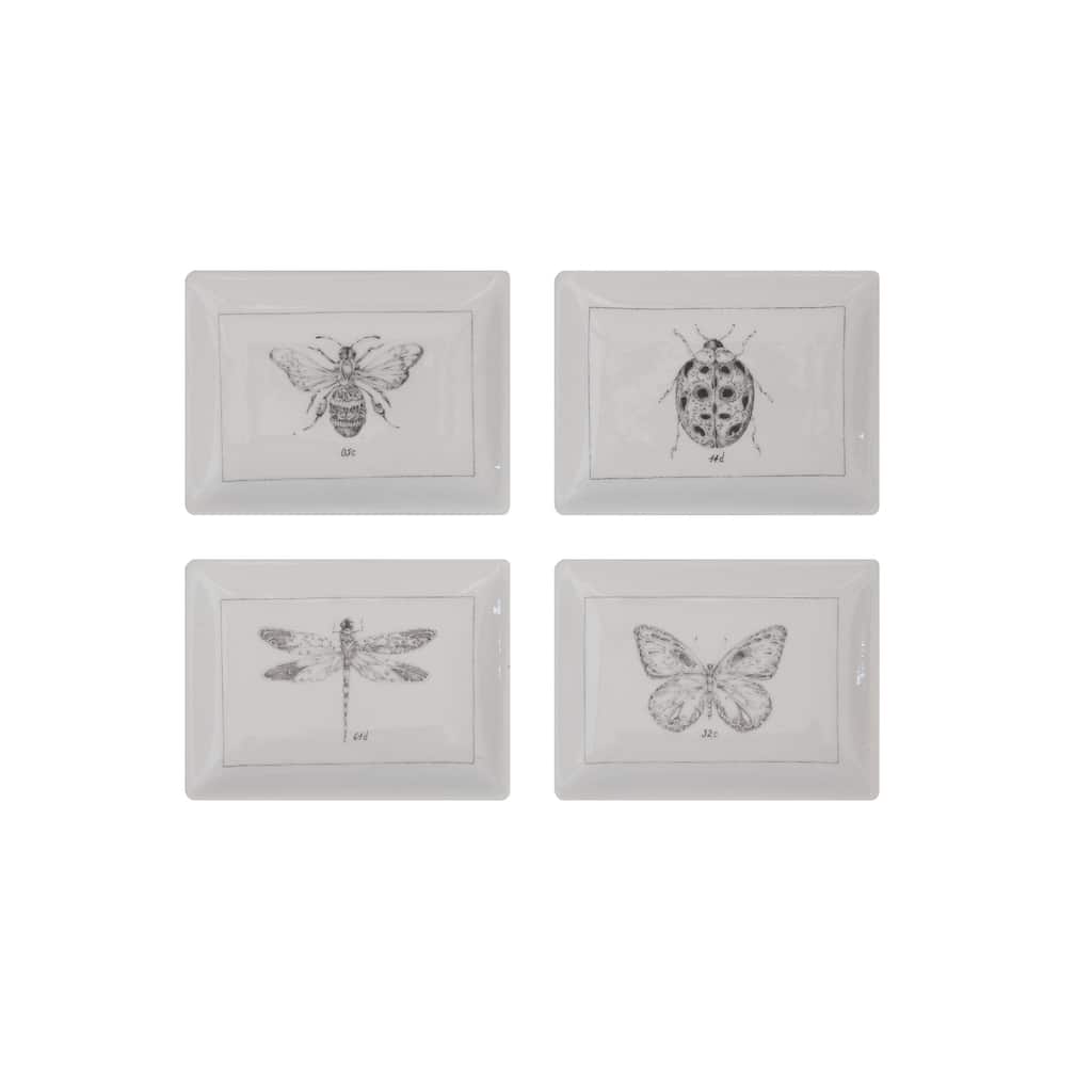 Rectangle Ceramic Dishes with Insect Images - 4.0"L x 2.9"W x 0.6"H