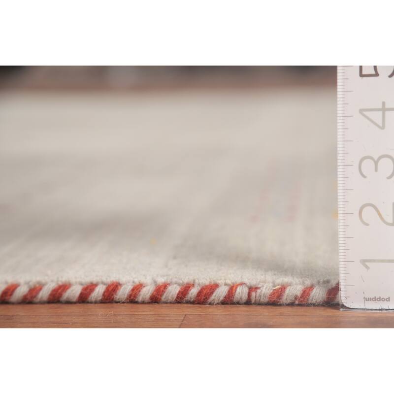 Tribal Gabbeh Area Rug Hand-Knotted Grey Wool Carpet - 7'11"x 9'7"