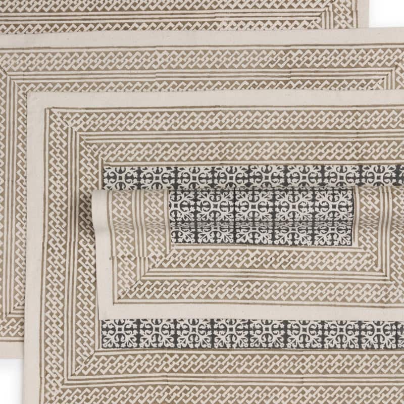 HAZELNUT Placemats - Hand Block Printed Kora (Unbleached Cotton), Fair Trade | Set of 4, 14"x20" by Sustainable Threads