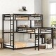 preview thumbnail 3 of 10, Functional L-shaped Metal Triple Twin Size Bunk Kids Bed with Integrated Ladder and Full-length Guardrails