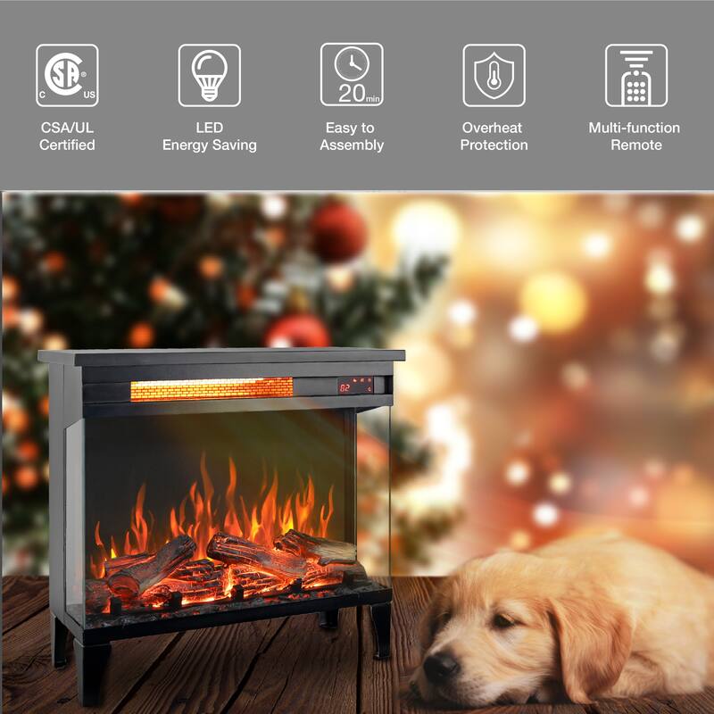 24" Freestanding Electric Fireplace with Infrared Heat, Panoramic Flame View, and Adjustable Settings - Includes Remote