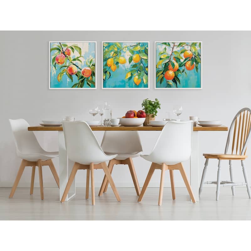 Kate and Laurel Sylvie Beaded Orange Tree Framed Canvas by The Creative Bunch Studio