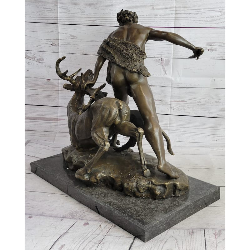 Herecles Hercules Ceryneian Hind Deer Greek Mythology Bronze Statue Sculpture 18 Inches X 17 Inches