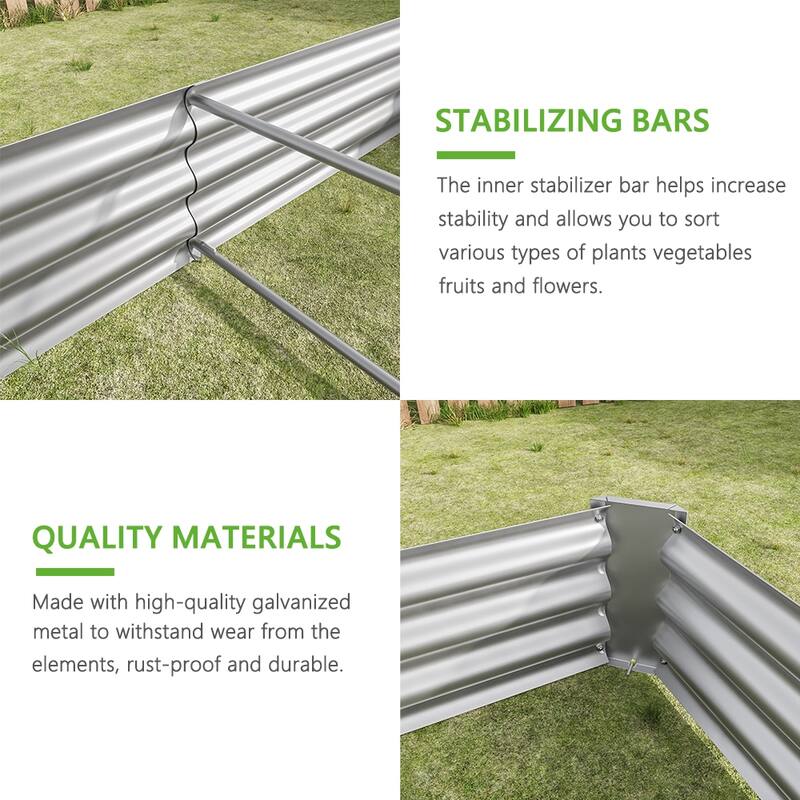 Outdoor Galvanized Metal Raised Garden Bed Kit - 6 x 3 x 1 ft
