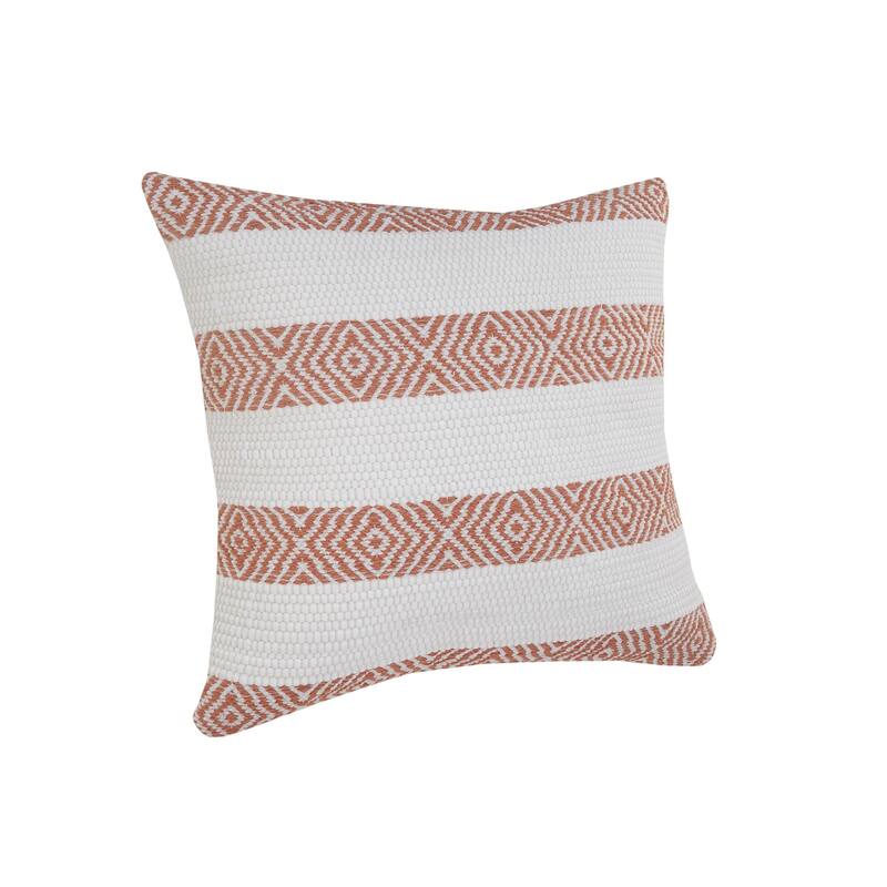 20" Orange and White Geometric Striped Square Throw Pillow