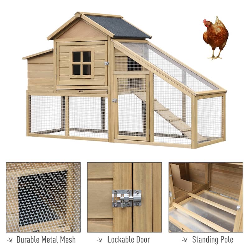 PawHut 69" Outdoor Wooden Chicken Coop Hen House with Nesting Box and Run