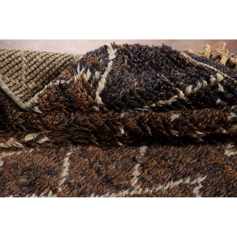 All-Over Brown Moroccan Area Rug Hand-Knotted Wool Carpet - 8'1" x 10'11"