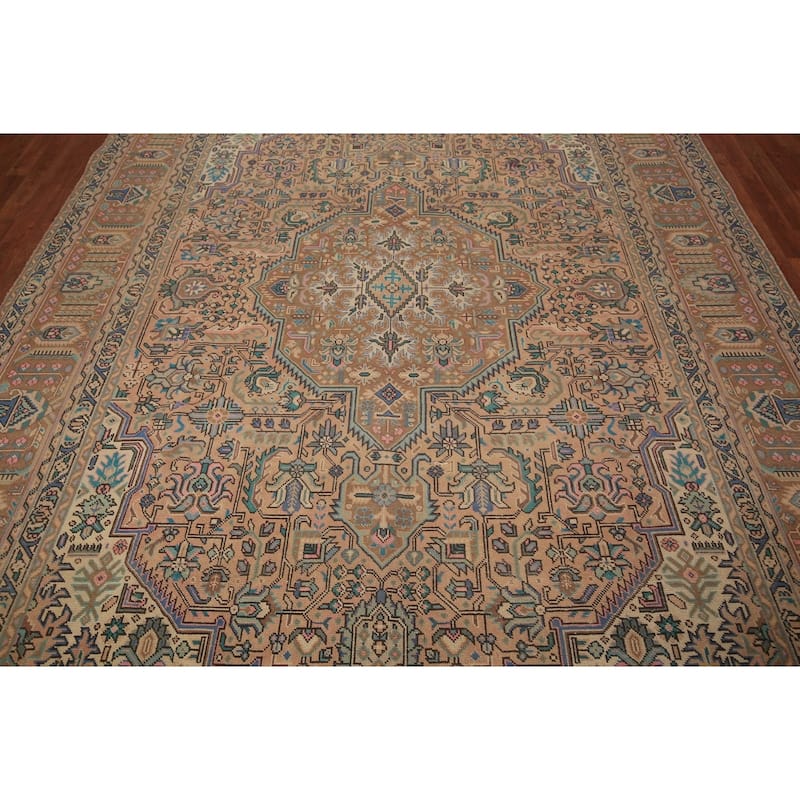 Geometric Tabriz Persian Vintage Area Rug Hand-Knotted Wool Carpet - 8'3" x 11'4"