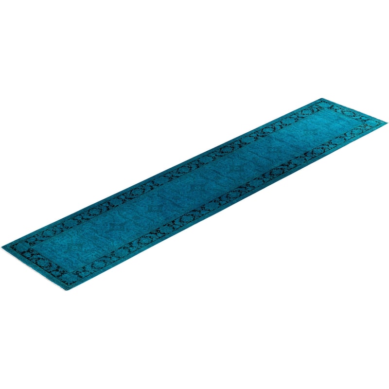 Fine Vibrance, One-of-a-Kind Hand-Knotted Runner Rug - Blue, 2' 5" x 12' 3" - 2' 5" x 12' 3"