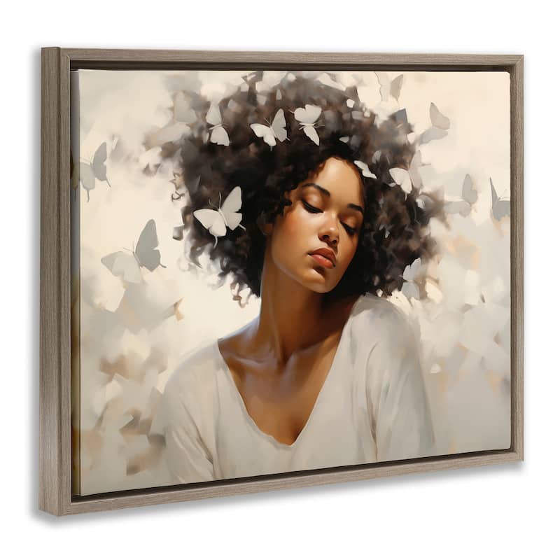 Stupell Woman with White Butterflies Framed Floater Canvas Wall Art Design By Arlington Prints