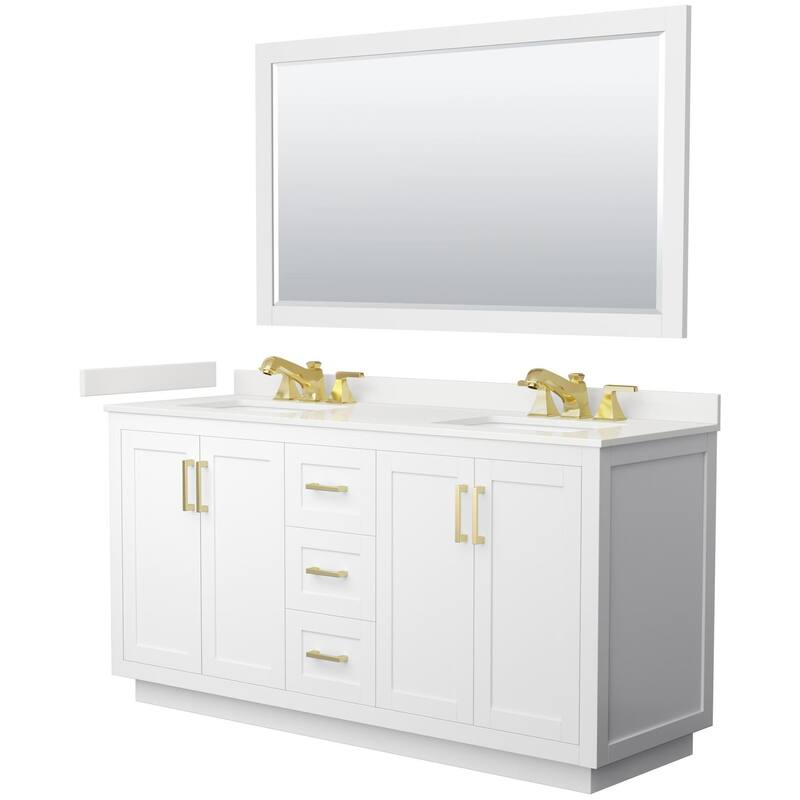Wyndham Collection WCF292966D-QTZ-US3M58 Miranda 66" Free Standing - White / White Quartz Top / Brushed Gold Hardware